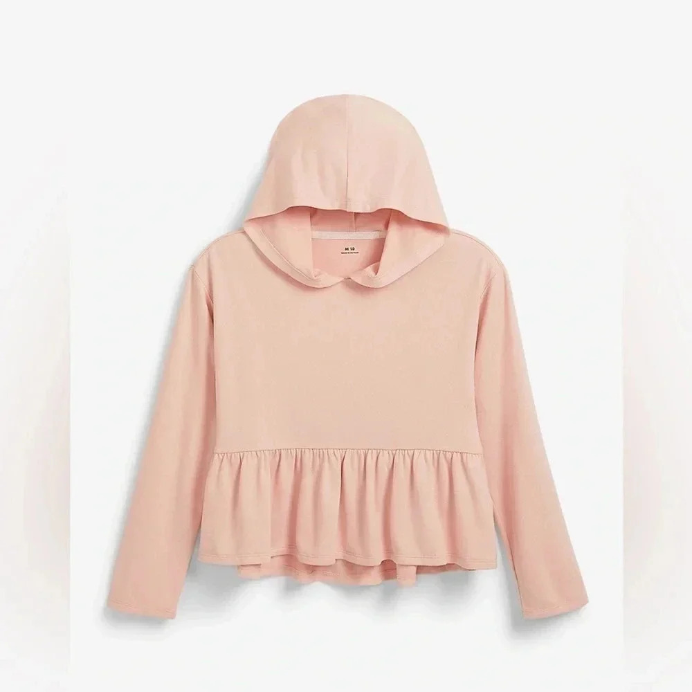 Girls Peplum Hoodie, Pink Peach, Various Sizes